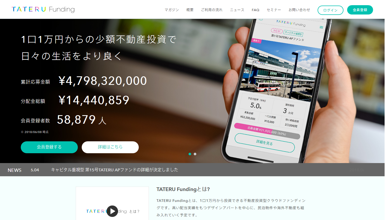 1口1万円からできるTATERU FUNDINGのクラウドファンディング投資