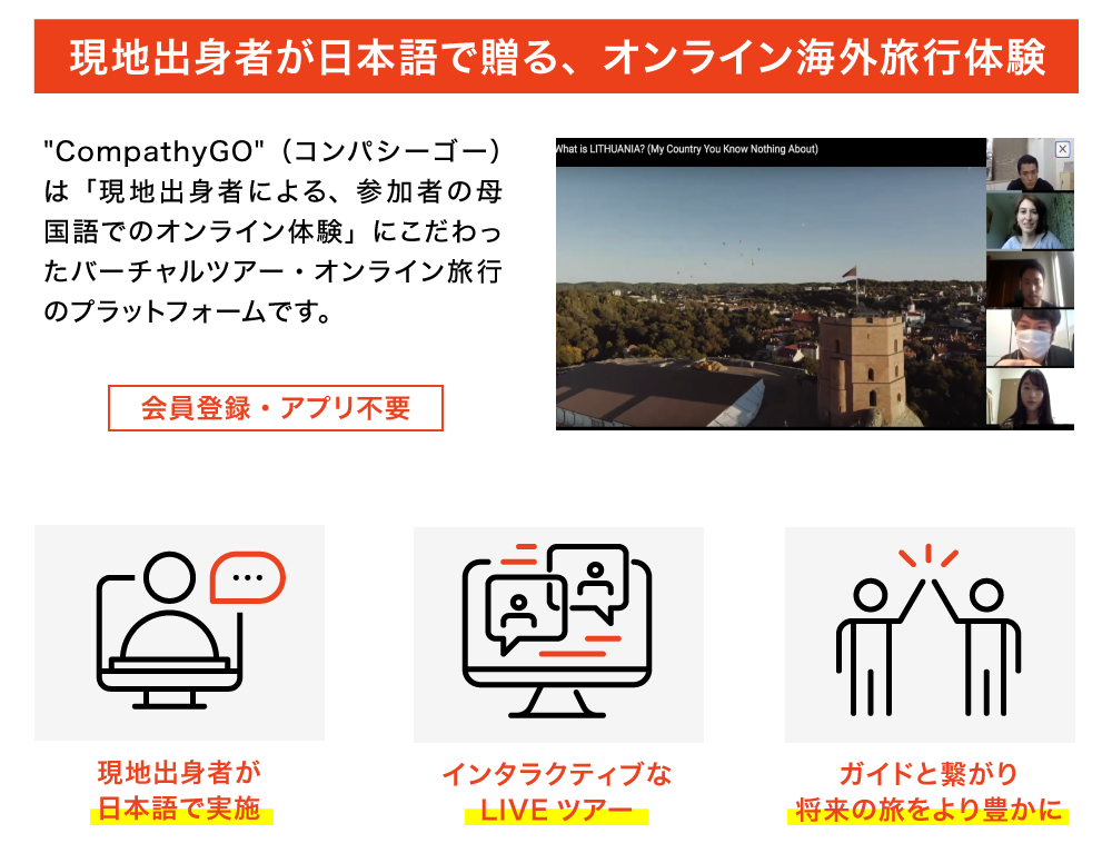 現地出身者による、参加社の母国語でのオンライン体験「CompathyGo」
