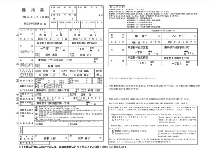 離婚届の記載例