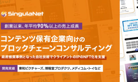 〈NTTデータと共同運営〉独自開発のブロックチェーンを使ってコンテンツ保有会社向けにコンサルティング。政府も推奨事例として注目「SingulaNet」